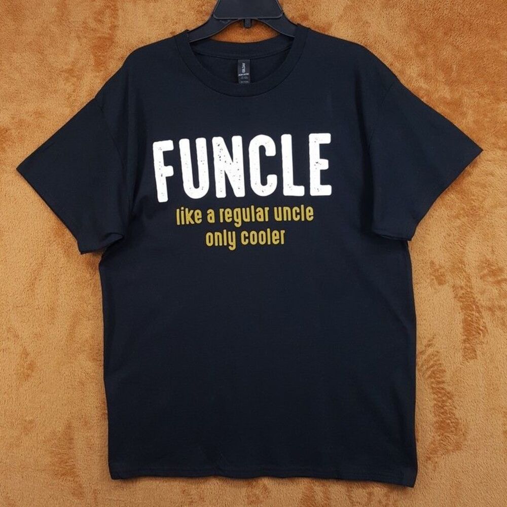 GILDAN Shirt Mens Large Black Pullover Crew Graphic Funcle Cool Uncle T-Shirt